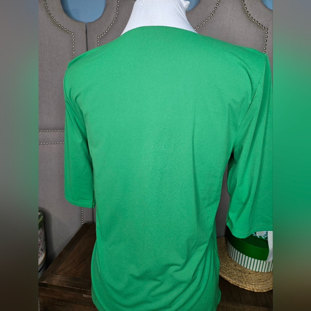 WHBM Forme Elbow Sleeve V Neck Top Amazon Green - Picture 6 of 12